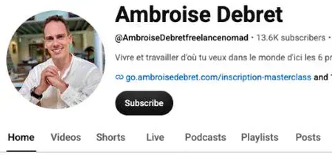 Chaîne YouTube d'Ambroise Debret avec son nombre d'abonnés